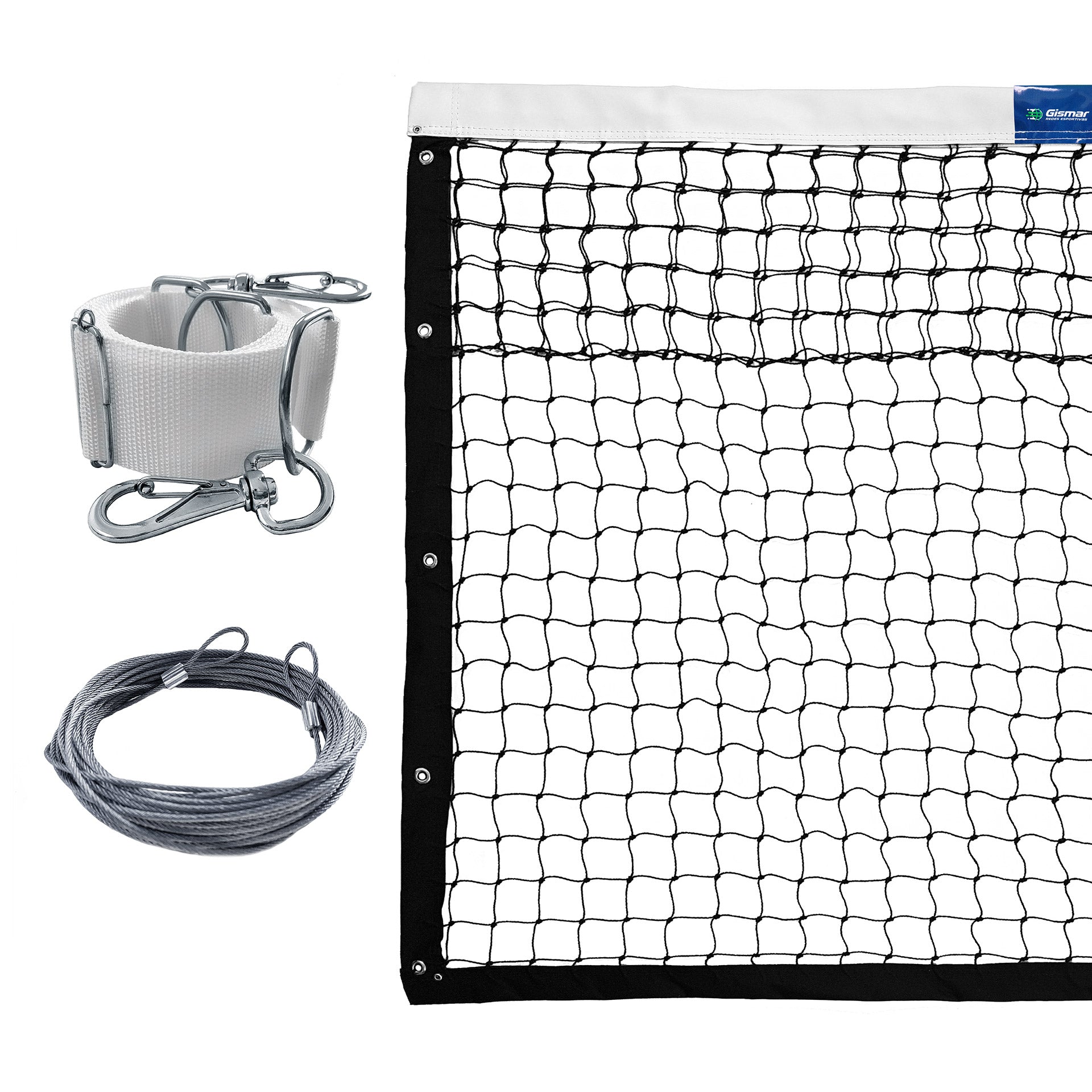 Kit Tênis - Rede Saque Duplo + Cabo de Aço + Faixa Central - Gismar Redes